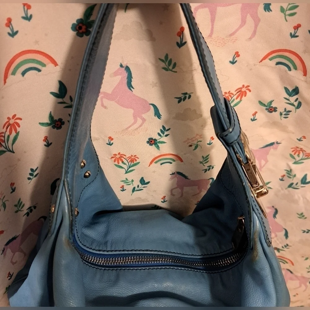 Y2K Marc Jacobs Aqua Leather Hobo Boho Streetwear Casual Everyday Purse Bag